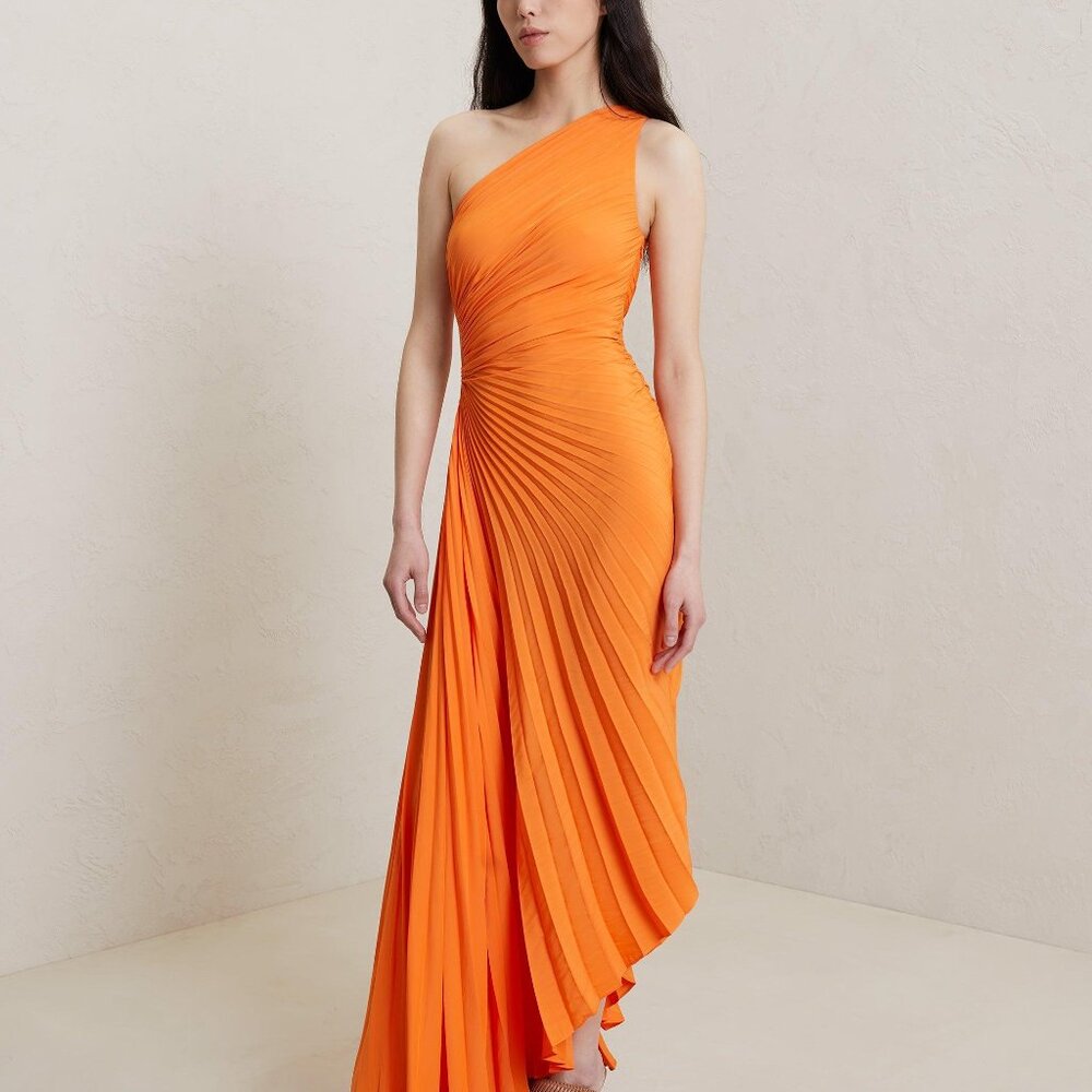 A.L.C. Orange Delfina Pleated Dress, Size 4, Orange
